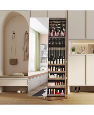 360&deg; Swivel Free-Standing Jewelry Armoire Cabinet with Mirror