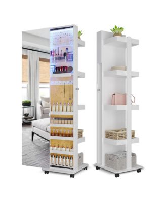 360&deg; Rotating LED Jewelry Armoire with Side Mirror & Shelves