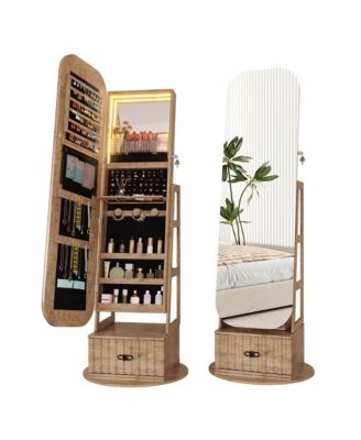 Arched LED Jewelry Armoire with Mirror and Drawers