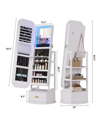 360&deg; Swivel Jewelry Cabinet with RGB Lights and Full-Length Mirror