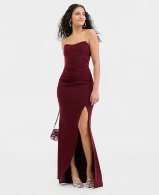 Juniors' Strapless Sweetheart-Neck Corset Gown