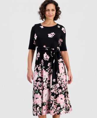 Petite Half-Sleeve Fit & Flare Dress