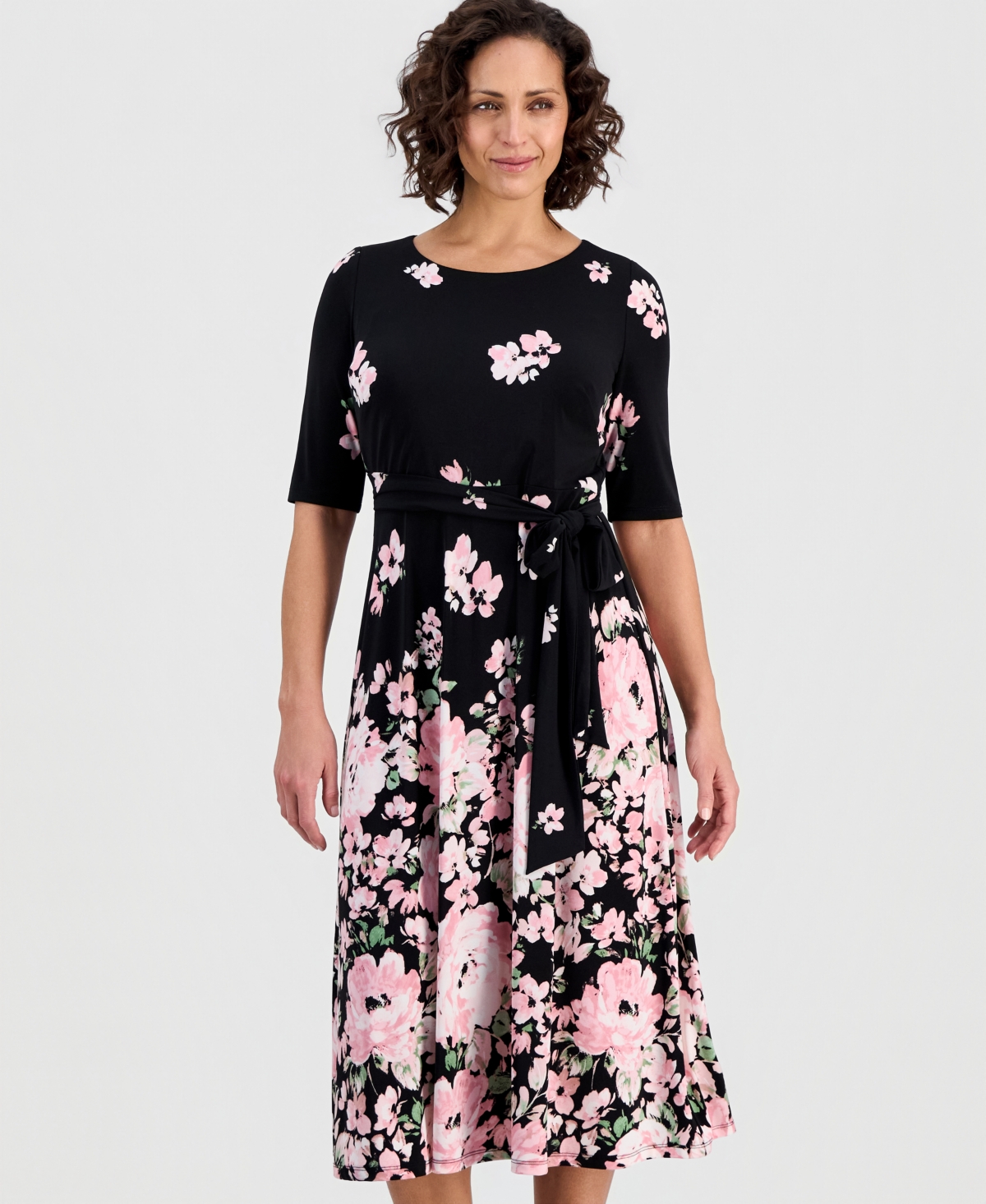 Kasper Women's Printed Tie-Waist Midi Dress