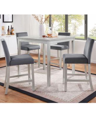 5-Piece Counter Height Dining Set with 34.5" Square Table and 4 Upholstered Chairs for Small Dining Rooms or Apartment