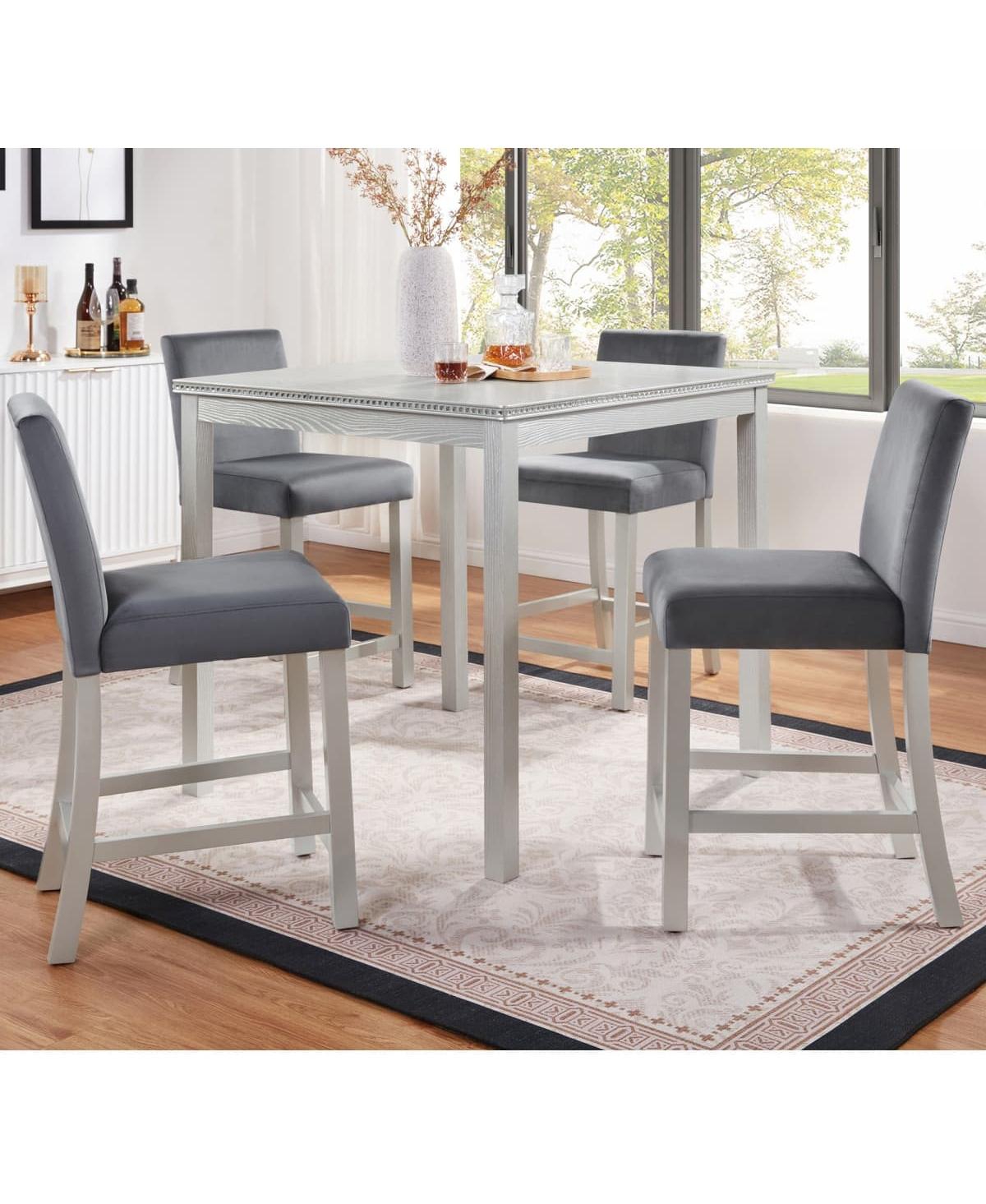 Maison Boucle 5-Piece Counter Height Dining Set with 34.5" Square Table and 4 Upholstered Chairs for Small Dining Rooms or Apartment