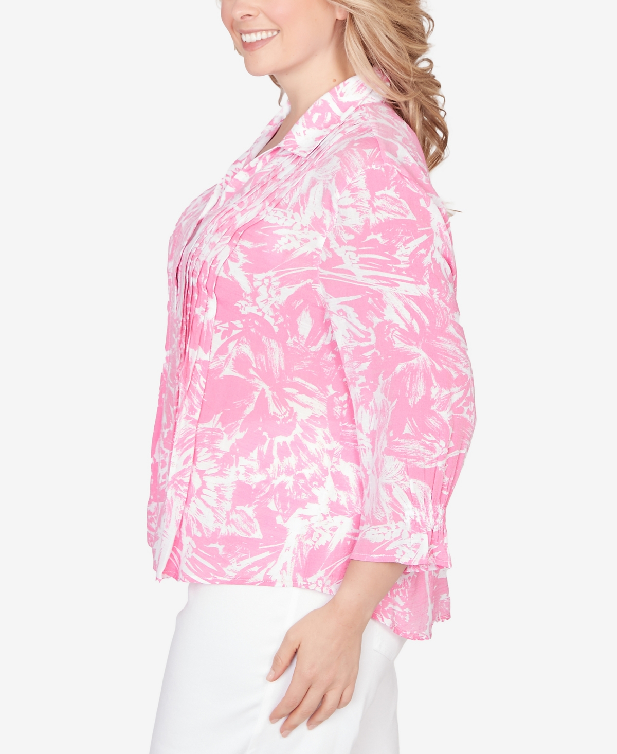 Ruby Rd. Plus Brushstroke Floral Silky Gauze Popover Top