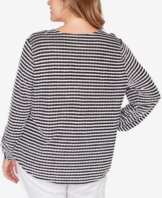 Plus Size Mitered Scallop Stripe Tunic Top