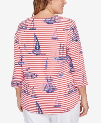 Plus Size Striped Sailboat Knit Top