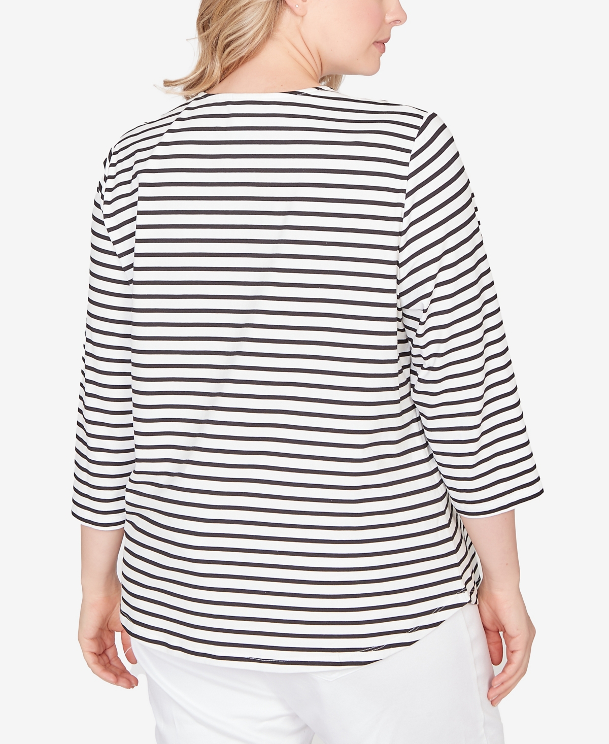 Ruby Rd. Plus Size Classic Marine Stripe Knit Top In White
