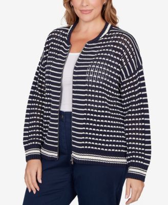 Plus Size Mesh Stitch Zip Sweater Jacket