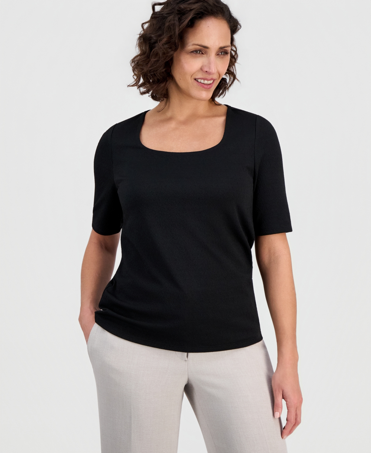 Kasper Women's Textured Elbow-Sleeve Top