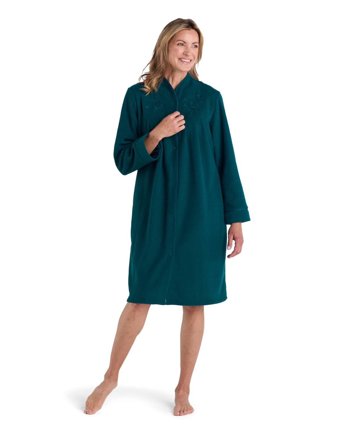 Miss Elaine Women's Long-sleeves Short Robe In Green