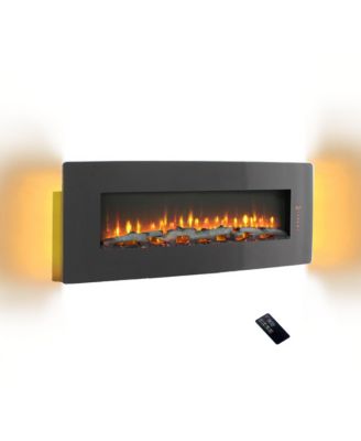 48 inch Curved Front Wall Mounted Electric Fireplace with remote and multi color flame & emberbed