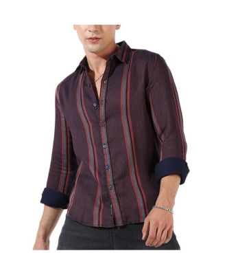 Men's Maroon Striped Regular Fit Casual Shirt