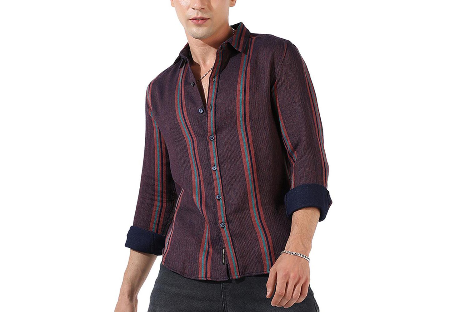 Мужская рубашка Cahoot Campus Sutra Maroon Striped Regular Fit Casual, цвет: Тёмно-бордовый — фото 1