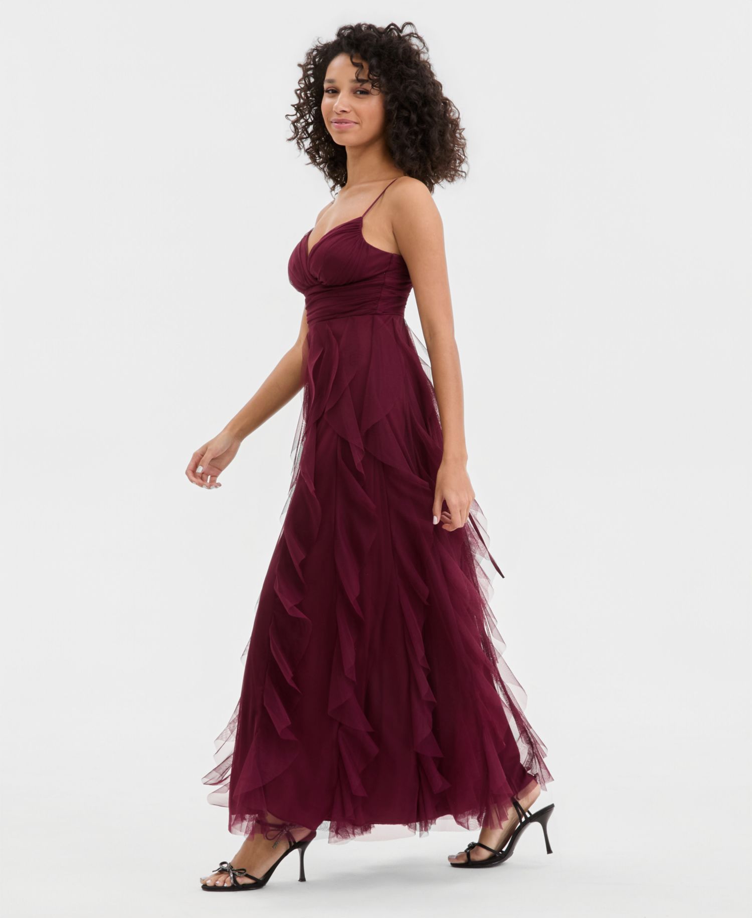 Juniors' Strappy V-Neck Lace Ball Gown