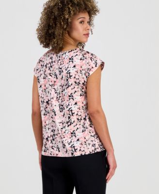 Women's Printed Pleat-Neck Blouse