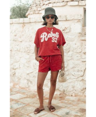 Women's Rebels 33 Acid Wash Drppd Shldr Sweat SS