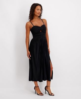 Women's Pleated Woven Sleeveless Midi Dress