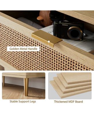 Rattan 5 Drawer Dresser for Bedroom, Large Double Dresser with Deep Drawers