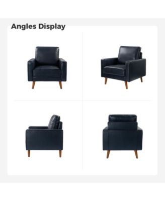 Mid-century Modern Elizabeth Genuine Leather Armchair with Wood Flared Legs