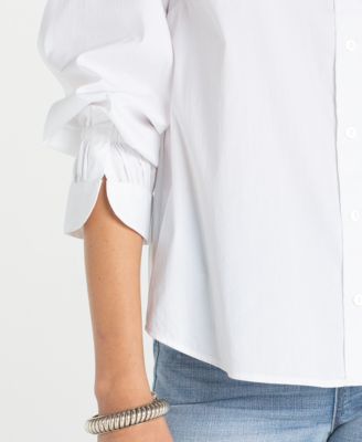 Women's Adjustable Long-Sleeve Button Front Woven Top