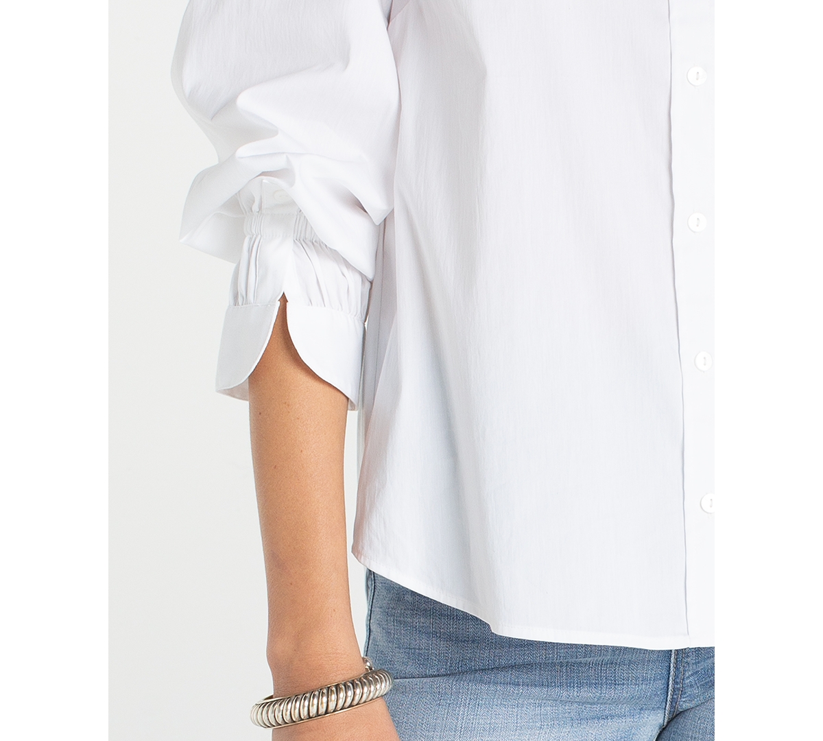 Liverpool Los Angeles Women's Adjustable Long-Sleeve Button Front Woven Top