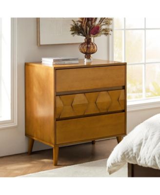 Loreno Mid-Century Modern 3-Drawer Dresser with Built-in Charging and Solid Wood