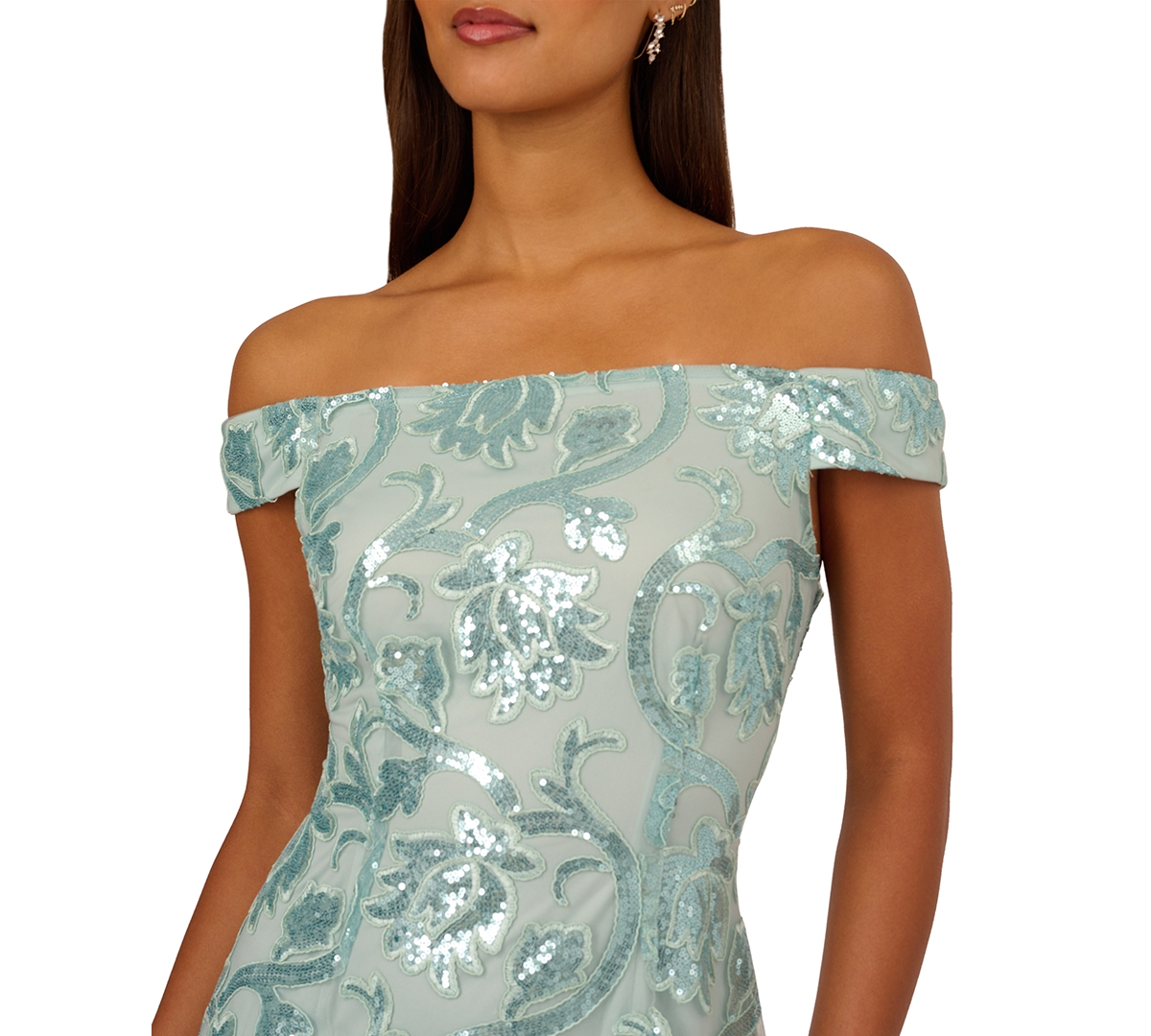 Adrianna Papell Women's Off-The-Shoulder Sequin Sheath Dress