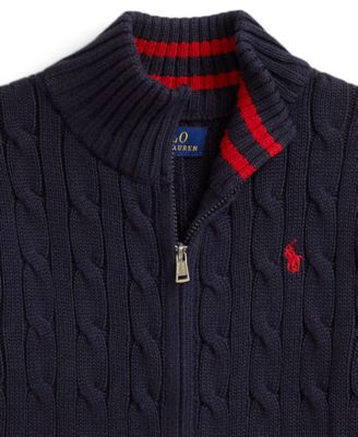 Boys 2-7 Cable-Knit Cotton Full-Zip Sweater