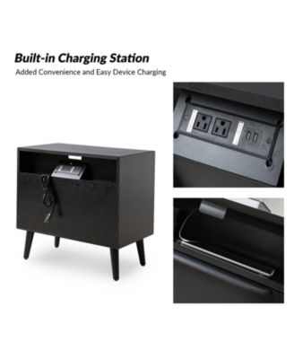 Kay Mid-century Modern 2 - Drawer End Table with  Built-In Outlets