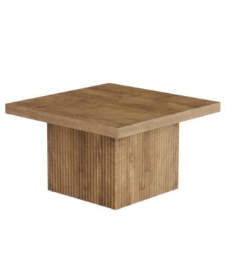 Square Coffee Table, 31.5-Inch Fluted Coffee Table, Yellow