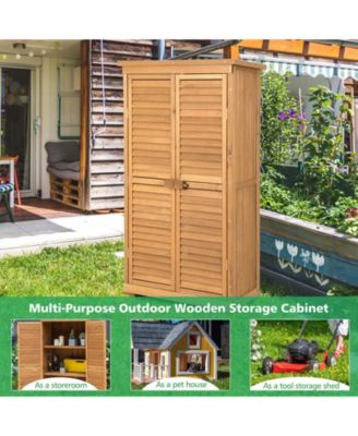 Outdoor Wooden Garden Tool Storage Cabinet