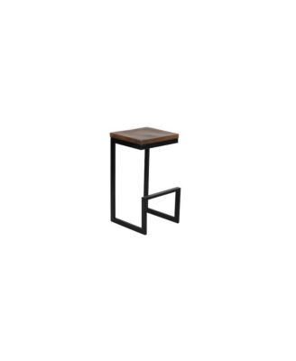 Cube Solid Wood & Metal Bar Stool, Brown (Set of 2