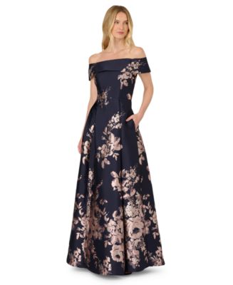 red lace dress off the shoulder Nox Anabel T1335 Elegant Lace Ruffled A-Line Prom Gown Fuchsia / 14