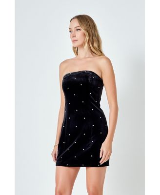 Women's Velvet Rhinestone Mini Dress