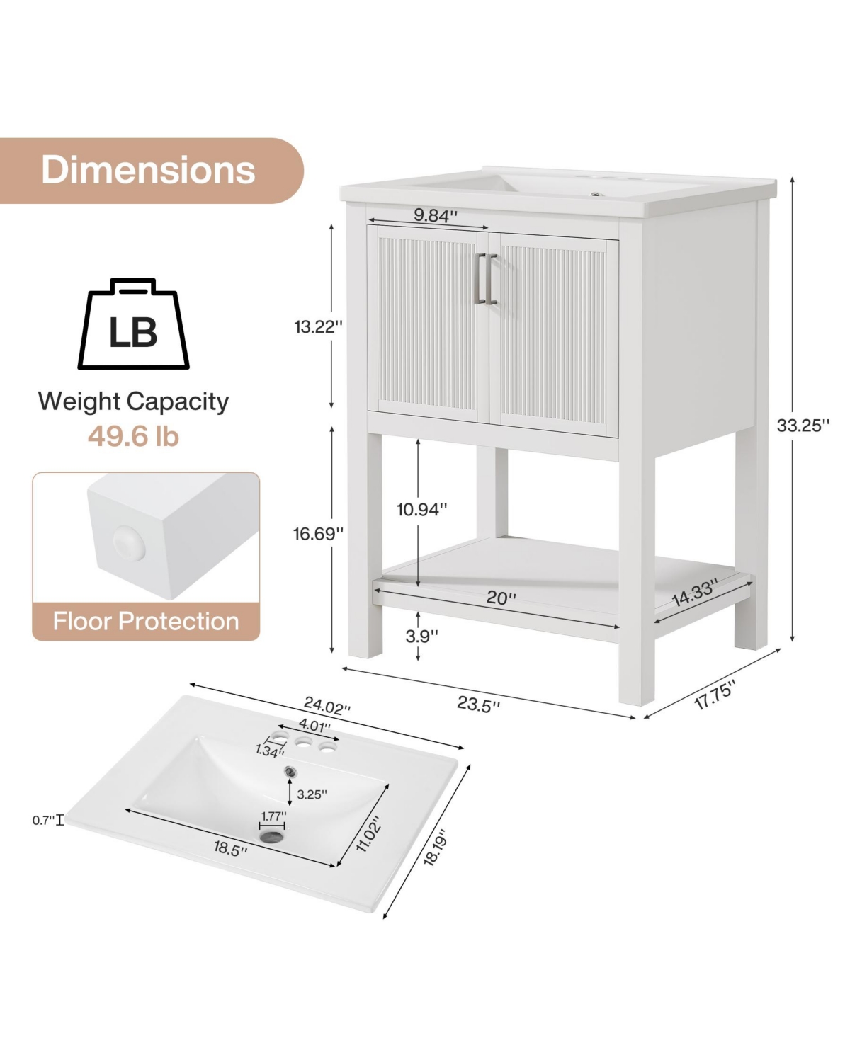 Tribesigns 24" Modern Bathroom Vanity with Sink,2 Doors and 1 Drawer, Freestanding Bathroom Vanities Cabinet Combo