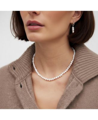 Freshwater Pearl Drop Hoop Earrings