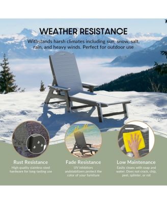 2-Piece Outdoor Patio Chaise Lounge Chair with Wheels & Cup Holder with Patio Side Table