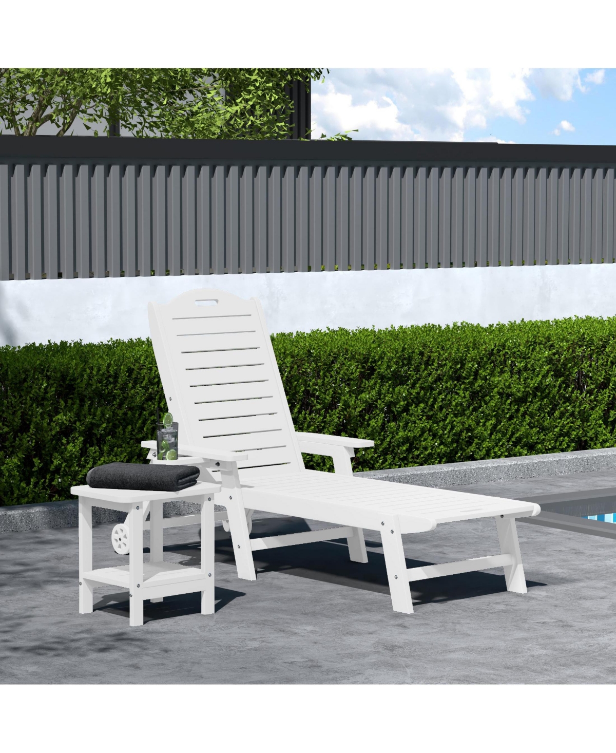 WestinTrends 2-Piece Outdoor Patio Chaise Lounge Chair with Wheels & Cup Holder Side Table