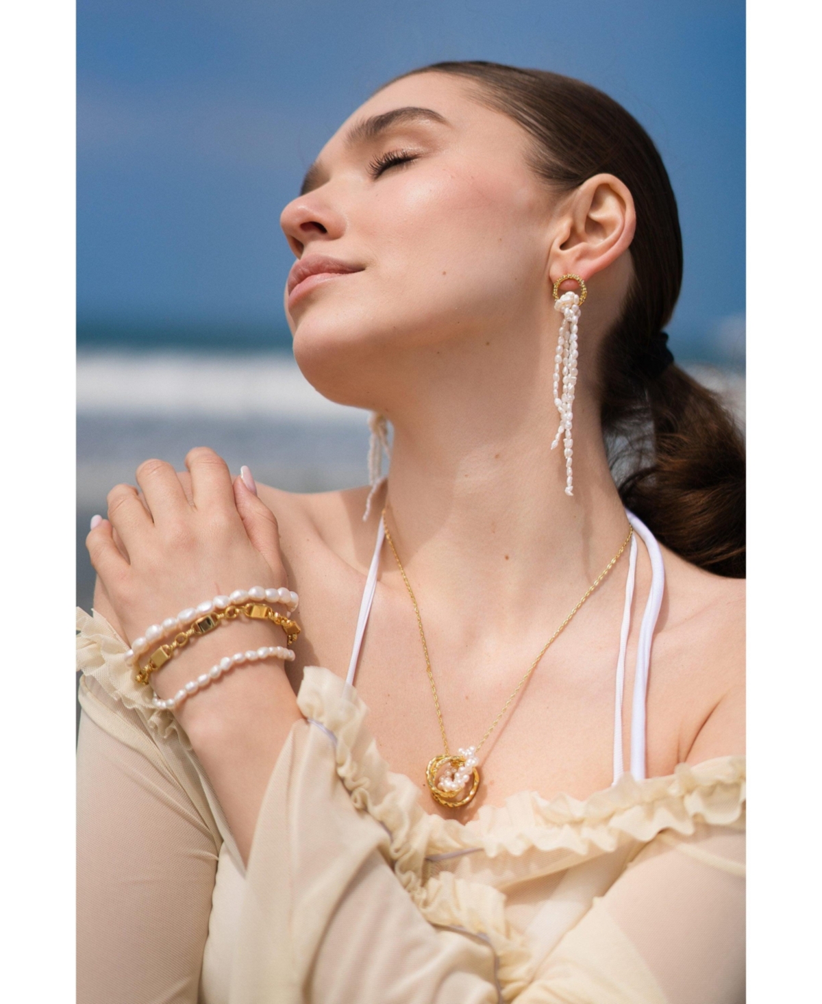 Classicharms Nina Gold Hoop Bead Pearl Tassel Earrings