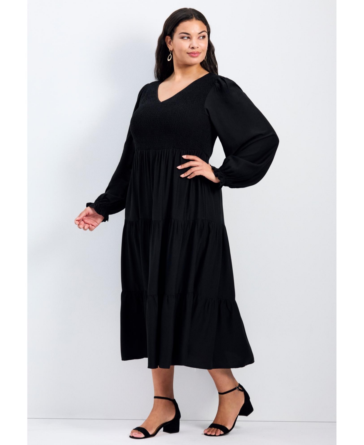 Avenue Women's Plus Indi Puff Sleeve Shirred Dress