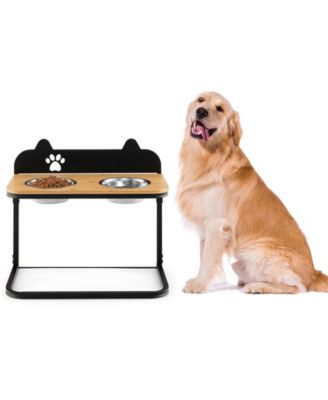 Dog Bowl Stand With 2 Stainless Steel Food Water Bowls