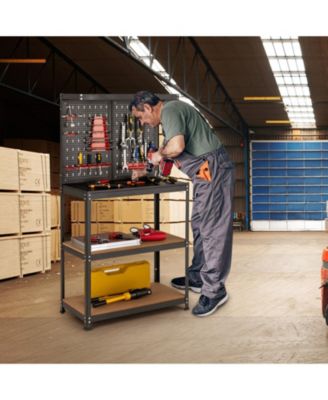 Tool Storage Workbench with Peg Board 2 Lower Shelves 14 Hanging Accessories