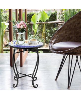 Outdoor Indoor Steel Accent Plant Stand Cobalt Table-Navy