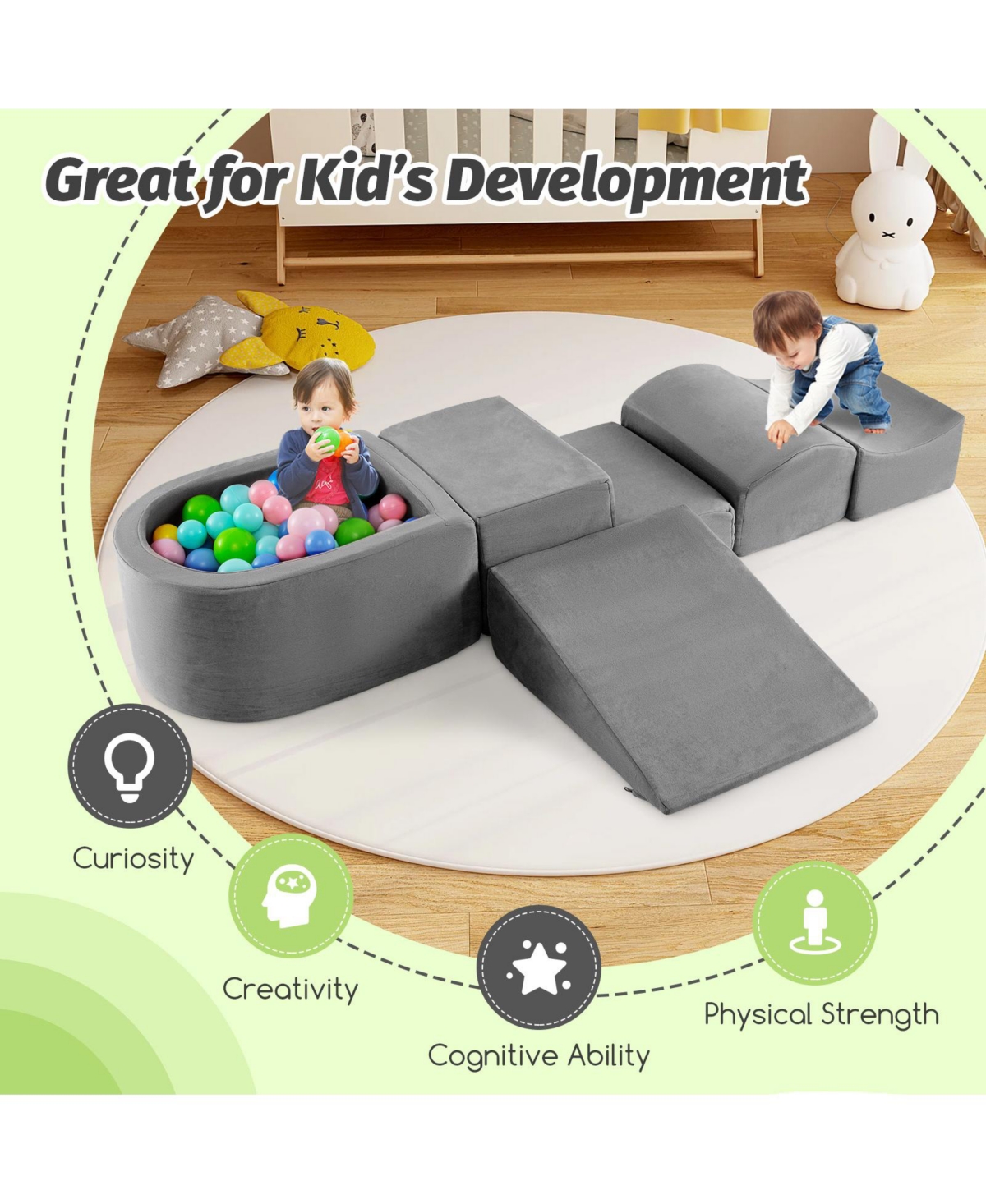 Hongge 5-Piece Foam Climb and Crawl Playset with Ball Pit for Toddlers