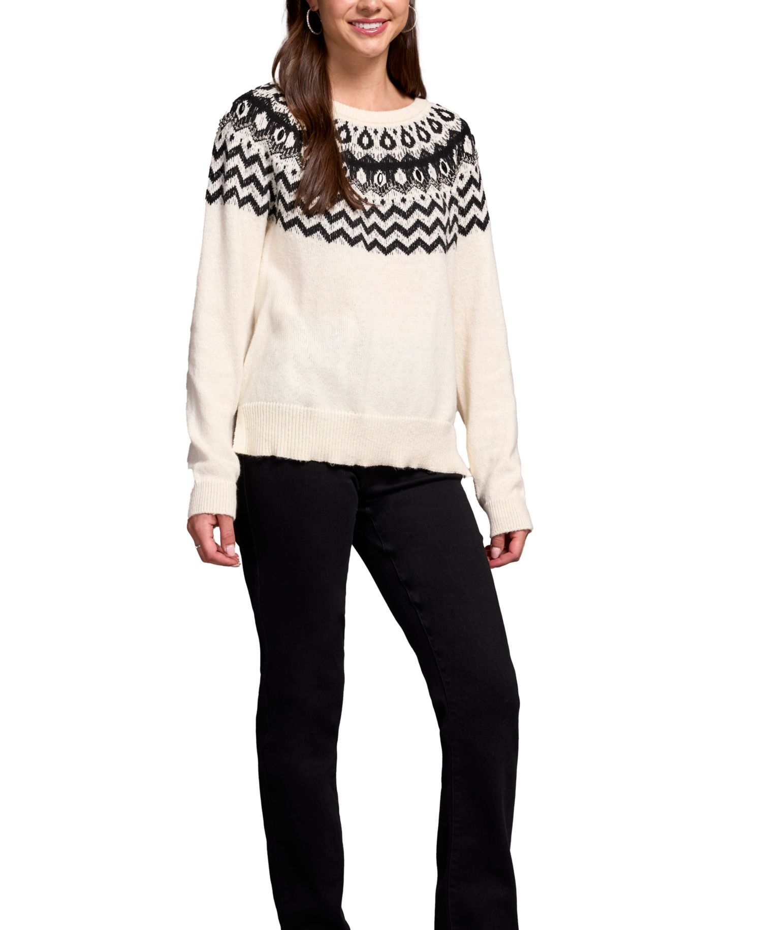 Women's Soft Beaded Fair Isle Scoop Neck Sweater