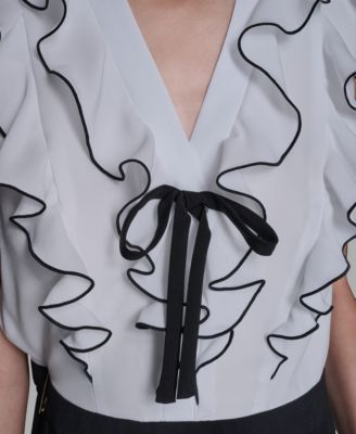 Women's Ruffle V-Neck with Contrast Bow Jumpsuit