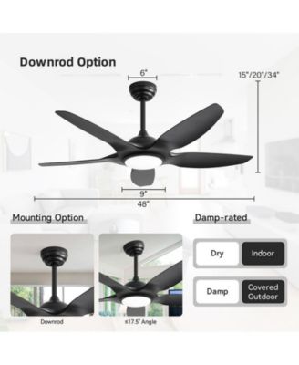 48-inch Matte Black 5-Blade Ceiling Fan with Six Speed Remote Control and Forward Reverse Function for Indoor Use