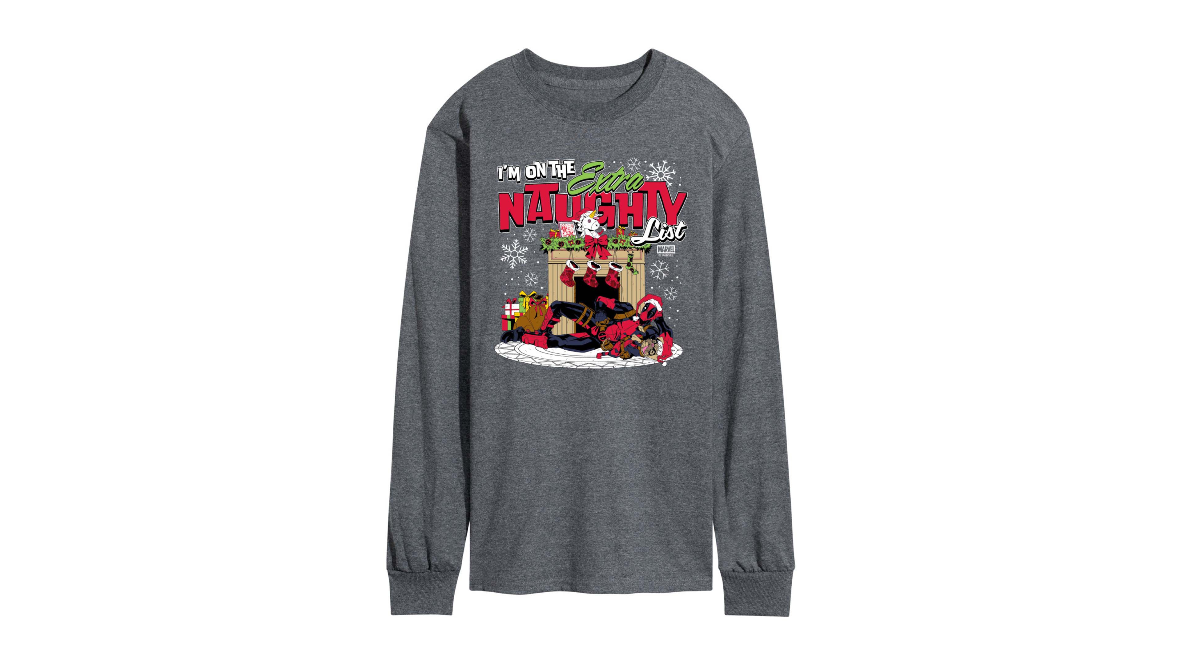 Airwaves Men's Marvel Deadpool Extra Naughty Long-Sleeve Graphic T-Shirt